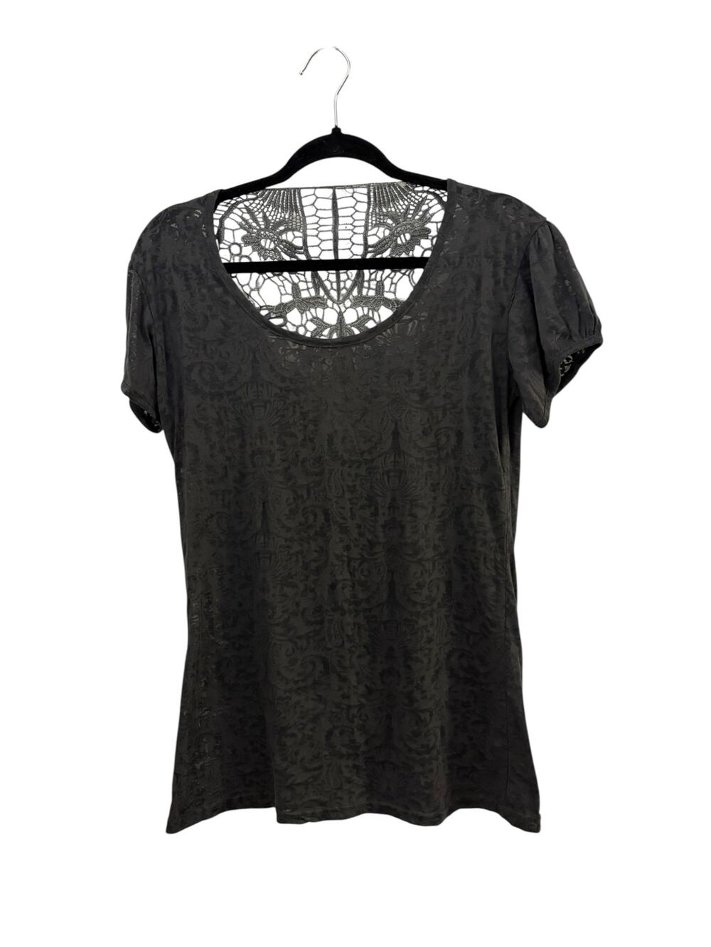 Dark Grey Burnout T-shirt With Crotchet Details on Back Whimsy Goth No Tags
